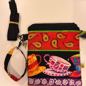 Colorful Teacup & Paisley Crossbody Bag/ Kindle Sleeve